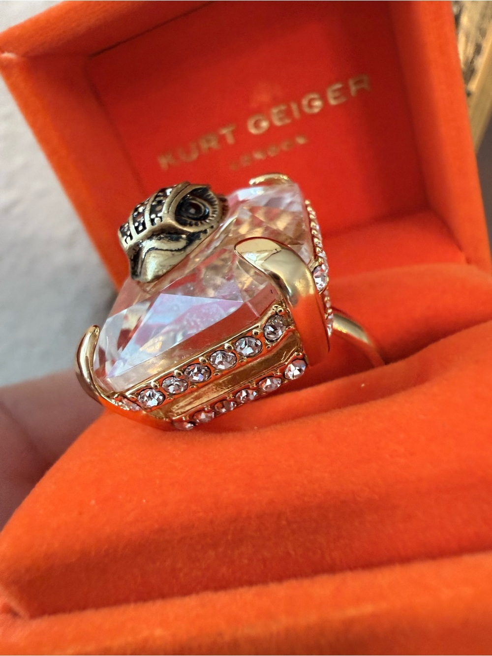 Kurt Geiger Gold and Clear Crystal Statement Ring - Picture 4 of 7